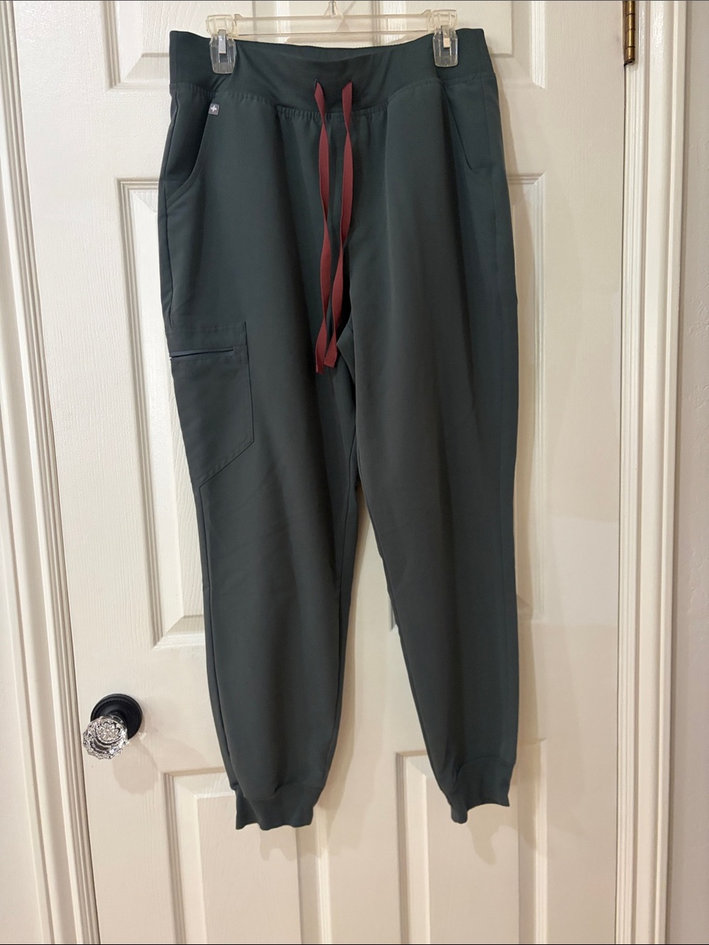 Figs Women's Slate Green Jogger Sweatpants with Burgundy Drawstring